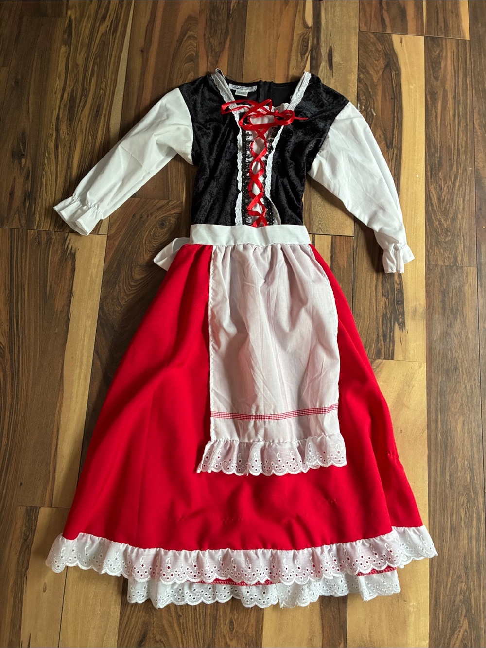 Classic Red Little Red Riding Hood Adult Costume with Hood and Apron - Picture 3 of 4